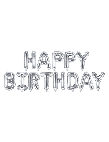 13 stříbrných fóliových balónků s narozeninovými písmeny
