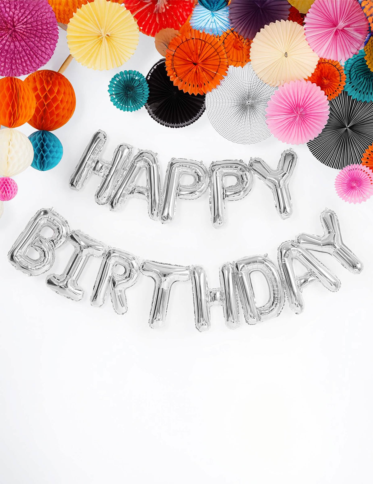 Girlanda z 13 hliníkových balónků s písmeny Happy Birthday na narozeniny stříbrná