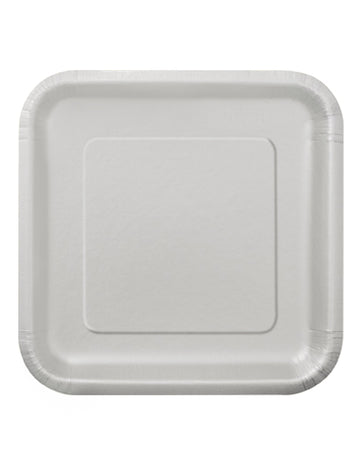 14 stříbrných čtvercových papírových talířů 23 cm na jedno použití 