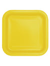 Assiettes carrées en carton pour buffet festif jaune fluo