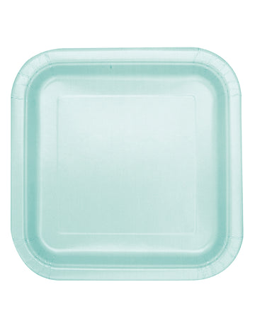 14 mátově zelených čtvercových papírových talířů 22 cm pastel 