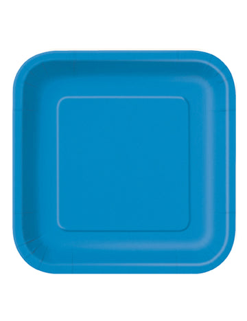 14 velkých modrých čtvercových papírových talířů 22,2 cm 