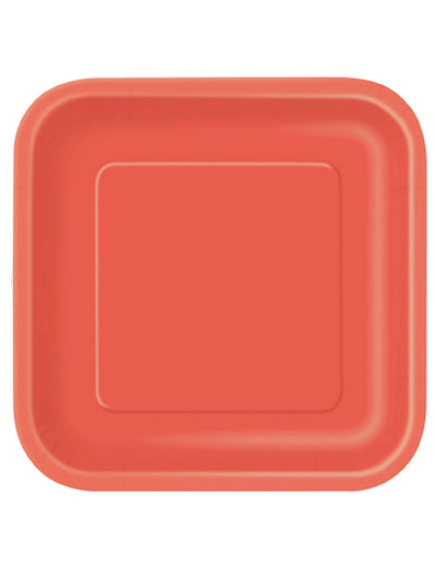 Grandes assiettes en carton rouges pour fête de forme carrée