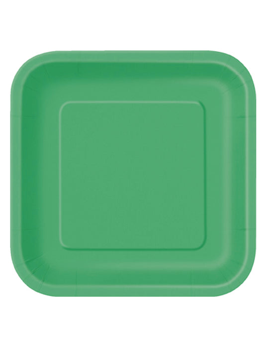 Assiettes en carton vert émeraude carrées pour fête