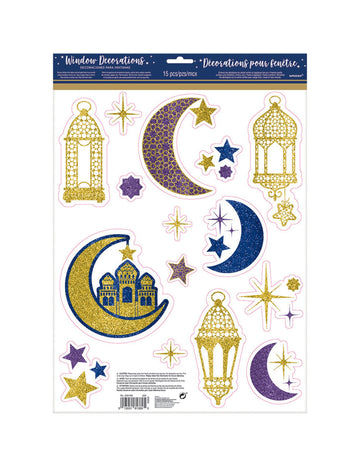 15 třpytivých ozdob na okénko eid mubarak 43 x 30 cm opakovaně použitelné