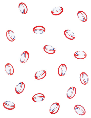 150 stolních konfet červených a modrých ragbyových míčků vyrobených z papíru