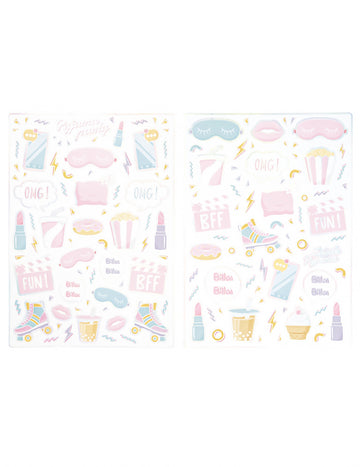 150 samolepek na pyžamovou párty, pastelové slavnostní samolepky
