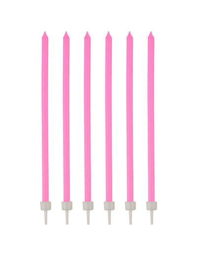 Bougies fines avec bobèches d'anniversaire pour fête rose