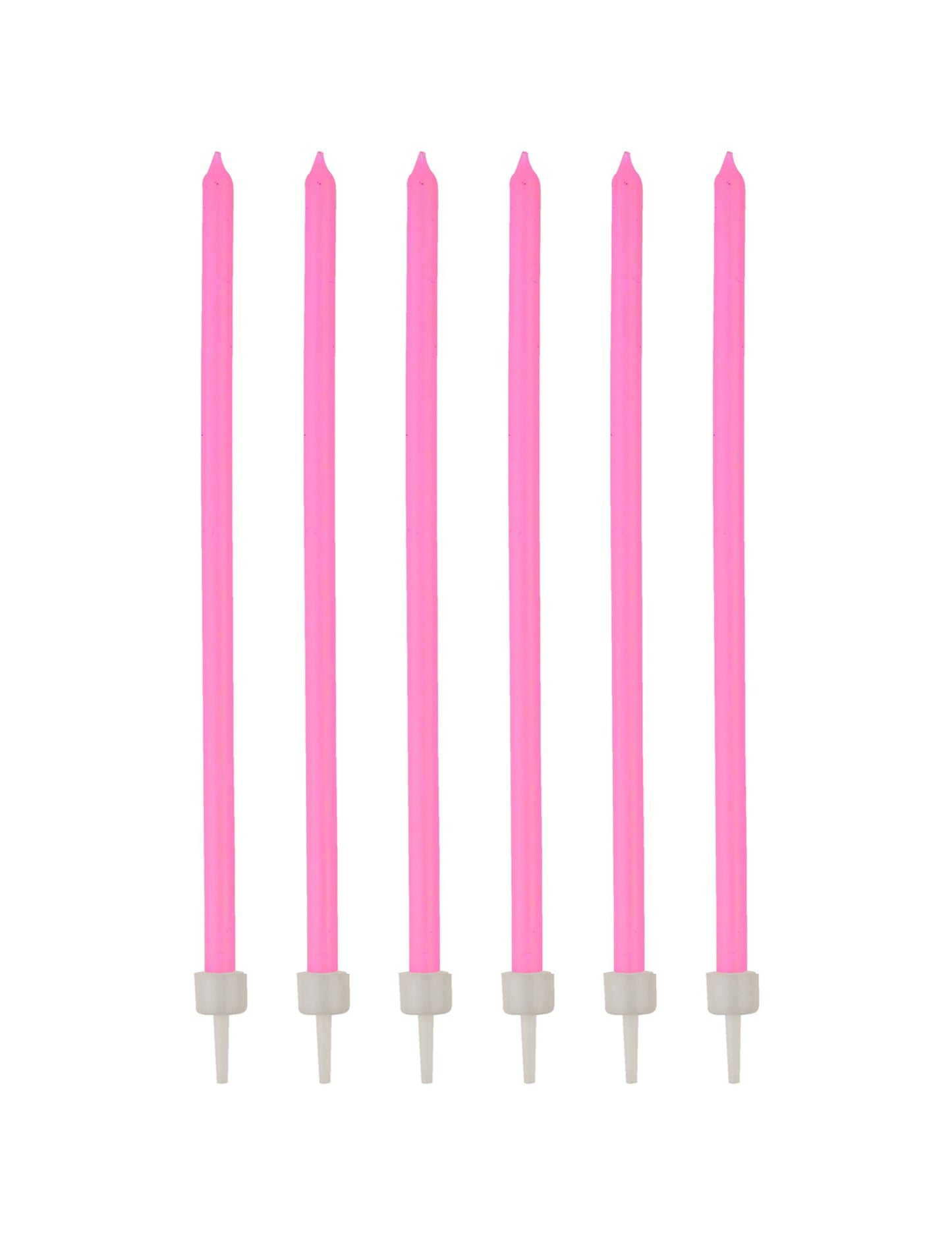 16 bougies fines avec bobèches rose fluo