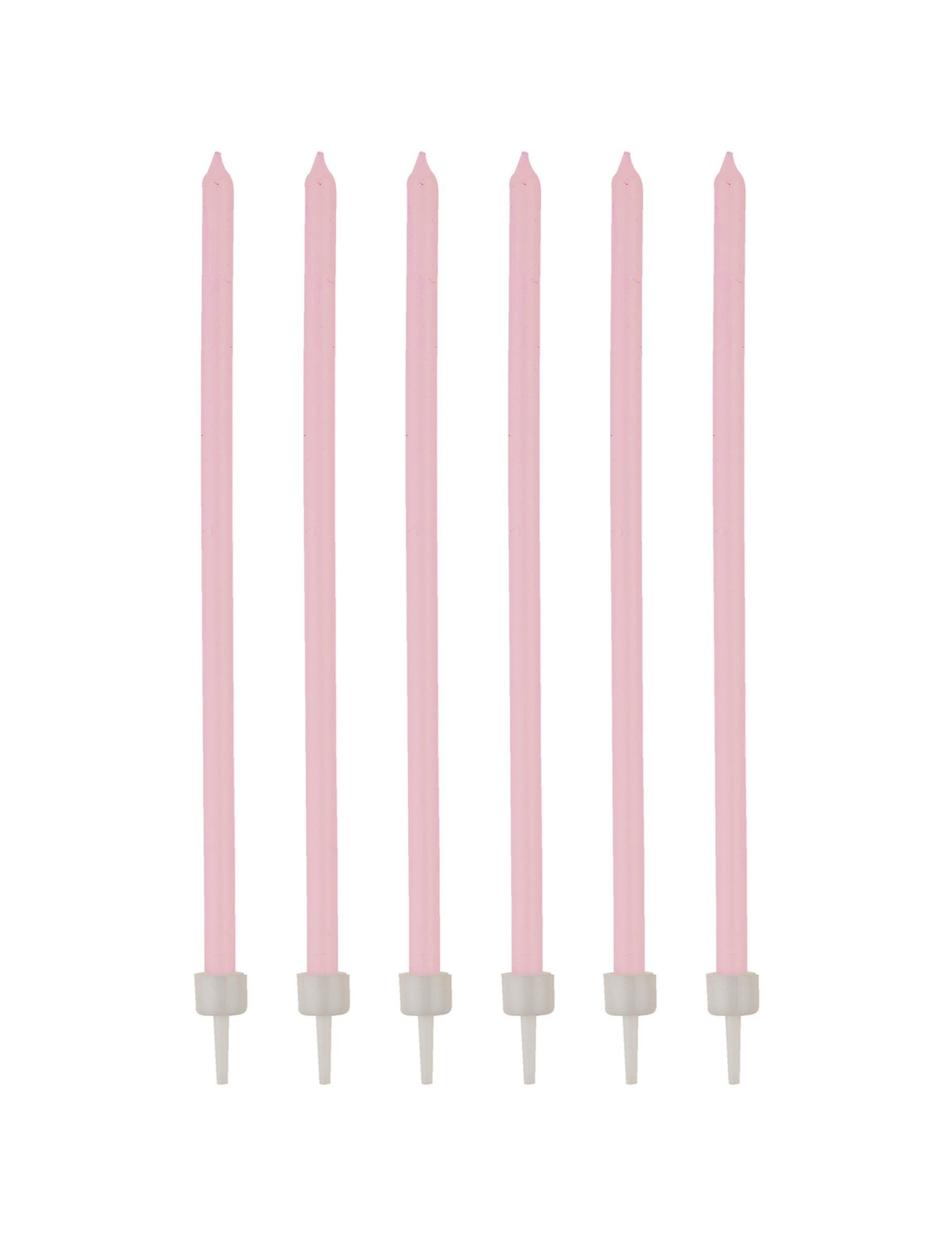 16 bougies fines d'anniversaire pour gâteau rose pâle avec bobèches