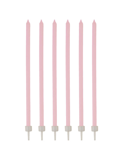 16 bougies fines d'anniversaire pour gâteau rose pâle avec bobèches