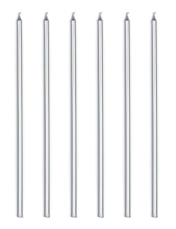 16 obřích kovových stříbrných svíček 18 cm s bobechem