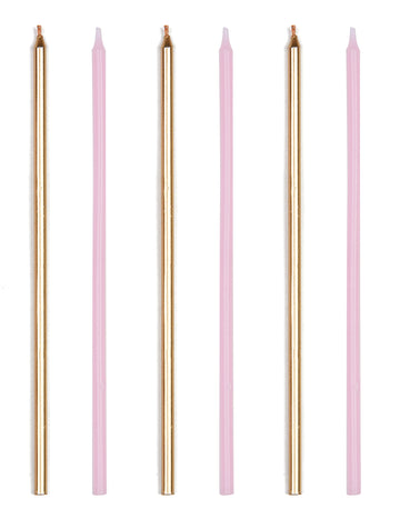 16 obřích svíček z růžového a metalického zlata 18 cm s bobechem