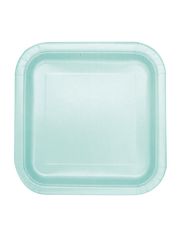 16 malých čtvercových papírových talířků v mátové barvě 17,5 cm pastel 