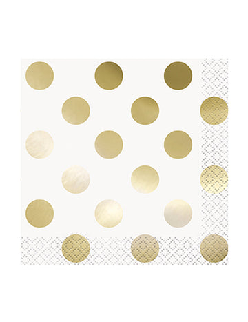 16 malých bílých papírových ubrousků se zlatými puntíky 25 x 25 cm na svatbu 