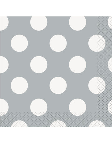 16 malých šedých papírových ubrousků s bílými puntíky 25 x 25 cm jednorázové