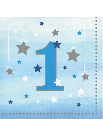 16 malých ubrousků první narozeninový chlapec 25 x 25 cm modré hvězdy