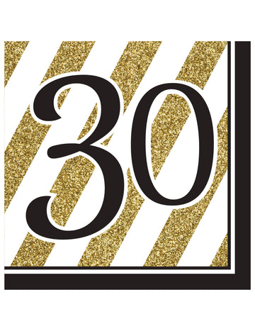 16 černobílých a zlatých papírových ubrousků k 30. výročí 33 x 33 cm