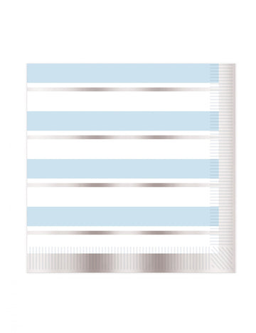 16 modrobílých pruhovaných papírových ubrousků 33 x 33 cm se stříbrnými okraji