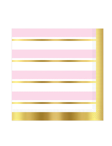 16 růžových a bílých pruhovaných papírových ubrousků 33 x 33 cm zlatá