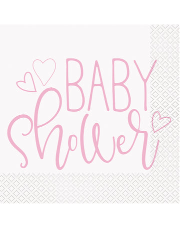 16 růžových a bílých papírových ubrousků pro miminko 33 x 33 cm dívka