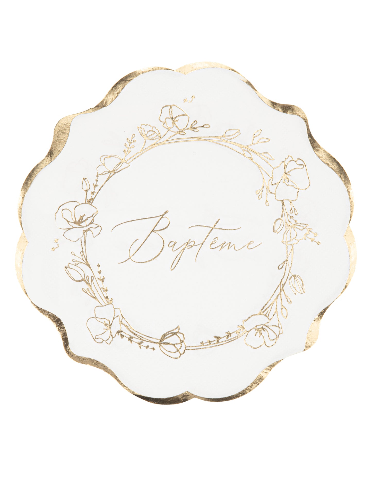 Serviettes en papier baptême blanches fleurs dorées