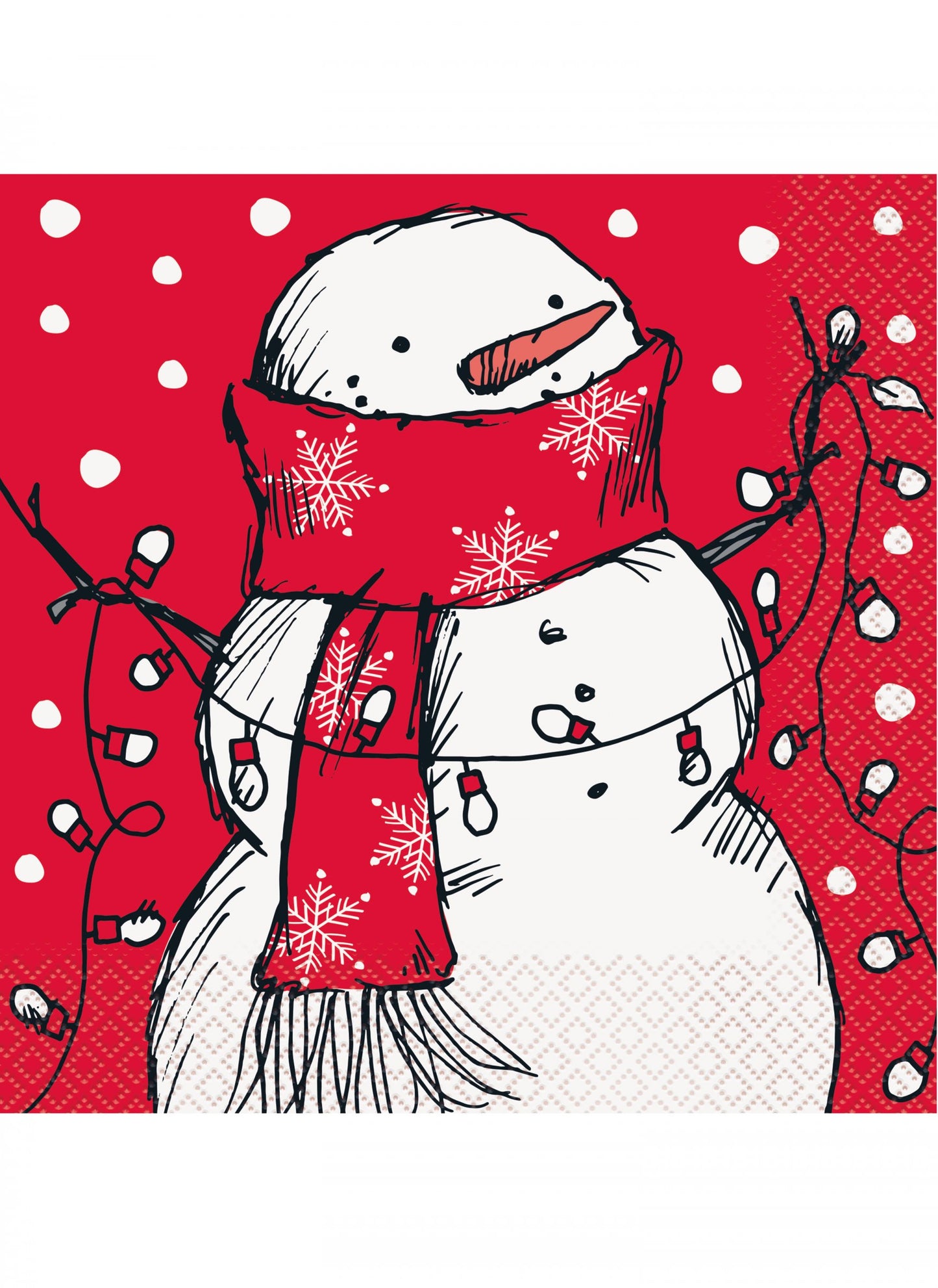 Serviettes en papier bonhomme de neige rouge avec écharpe et guirlande lumineuse
