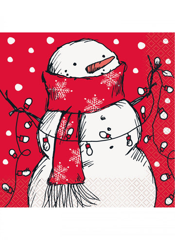 16 papírových ubrousků s červeným sněhulákem 33 x 33 cm 