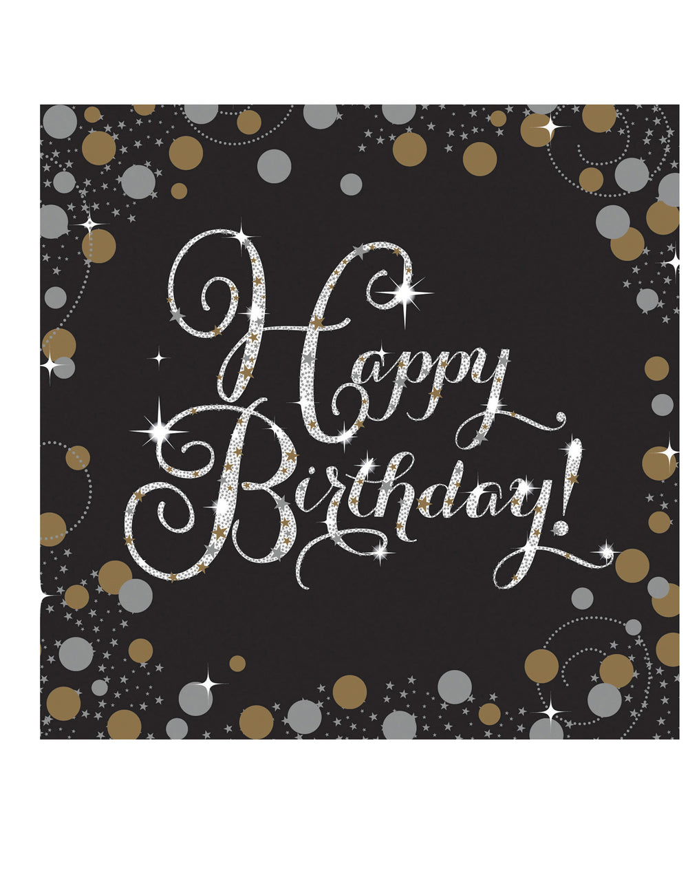 Serviettes en papier Happy Birthday pour anniversaire noires célébration étincelante