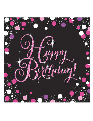 16 růžových třpytivých slavnostních papírových ubrousků 33 x 33 cm všechno nejlepší k narozeninám