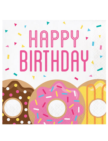 16 papírových ubrousků s motivem donutů na narozeniny 33 x 33 cm 