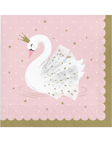 16 papírových ubrousků Royal Pink Swan 33 x 32 cm s vroubkovanými okraji