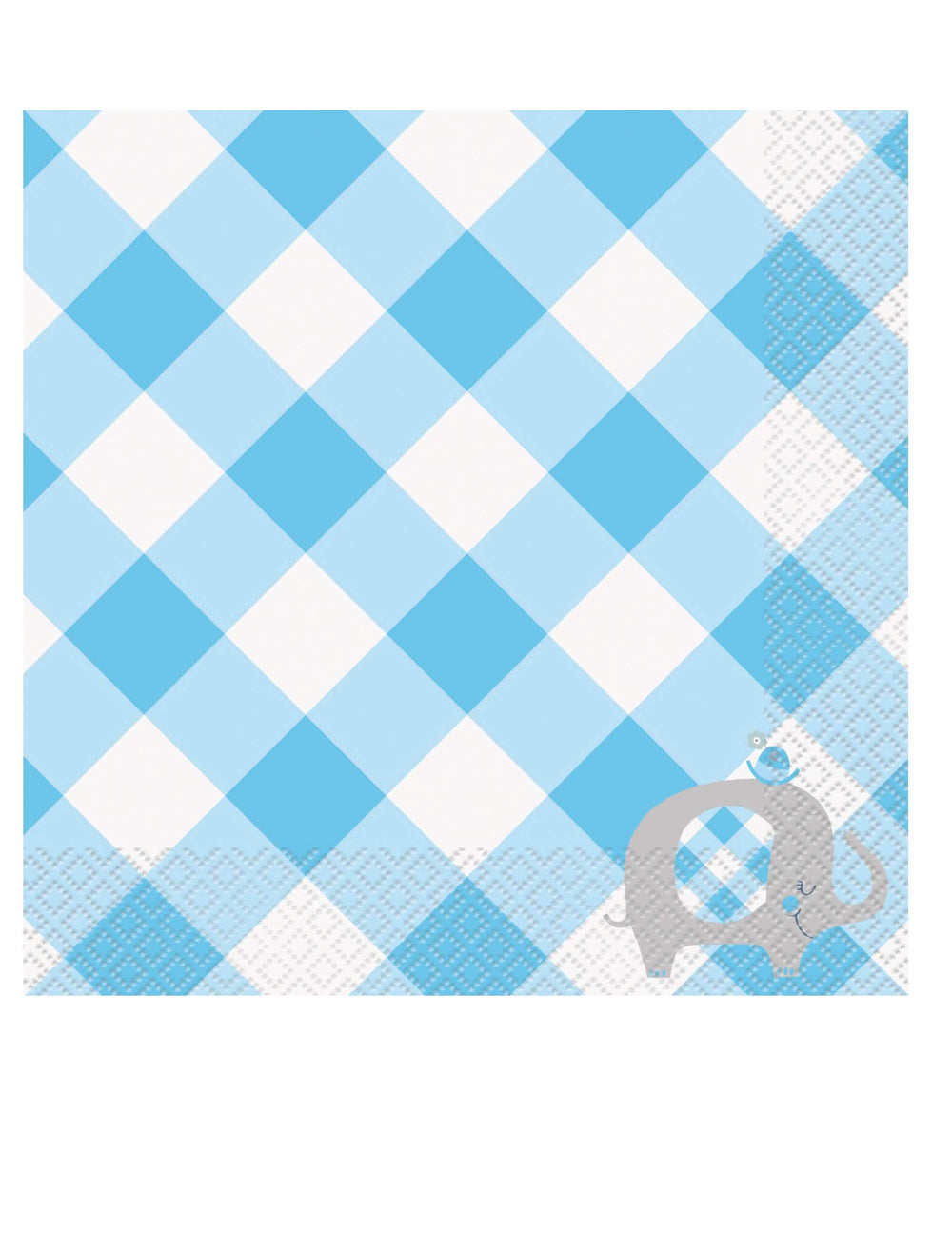 papírové ubrousky s motivem slona pro baby shower modrá s kostkami