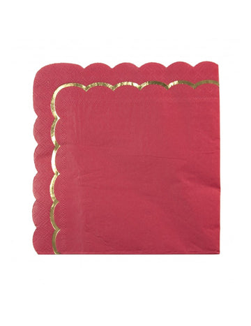 16 červených a zlatých vroubkovaných papírových ubrousků 33 x 33 cm na Vánoce