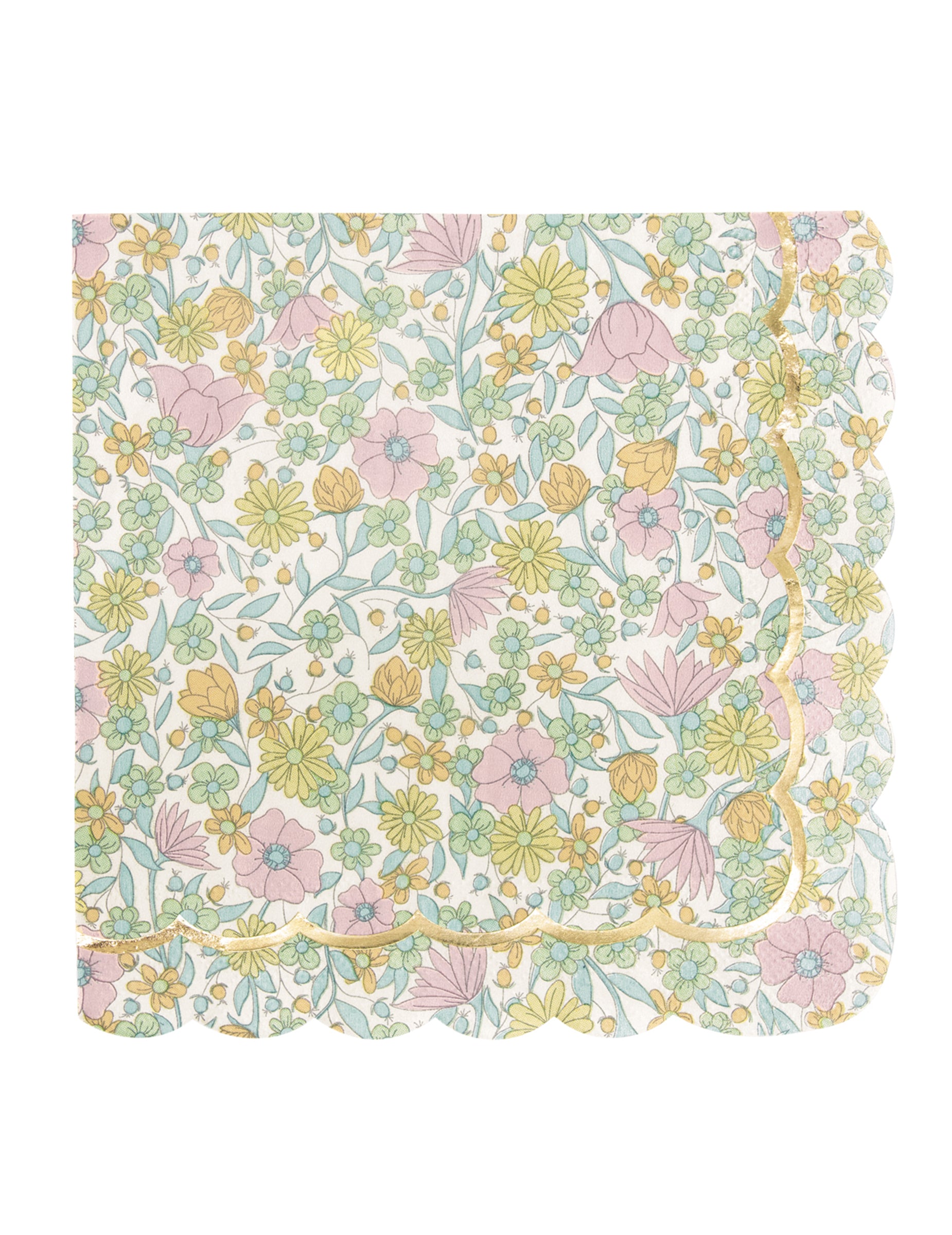 Serviettes festonnées en papier à fleurs pour fête shabby or aux motifs pastels
