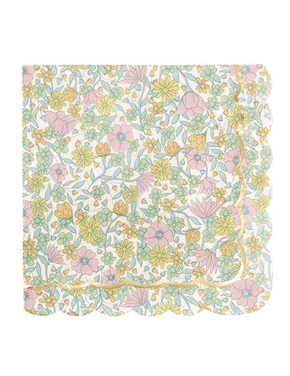 Serviettes festonnées en papier à fleurs pour fête shabby or aux motifs pastels