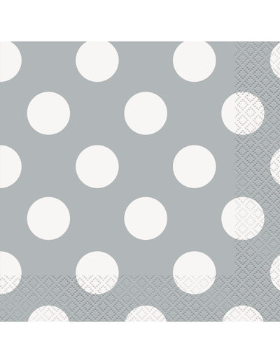 Serviettes en papier à pois pour anniversaire grises et blanches