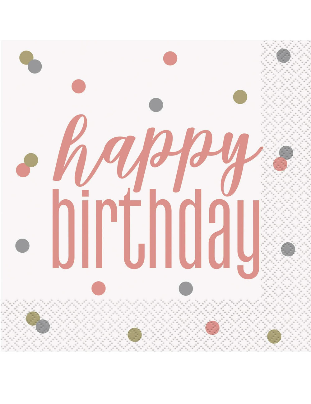 papírové ubrousky Happy Birthday pro narozeniny bílé a růžové zlato