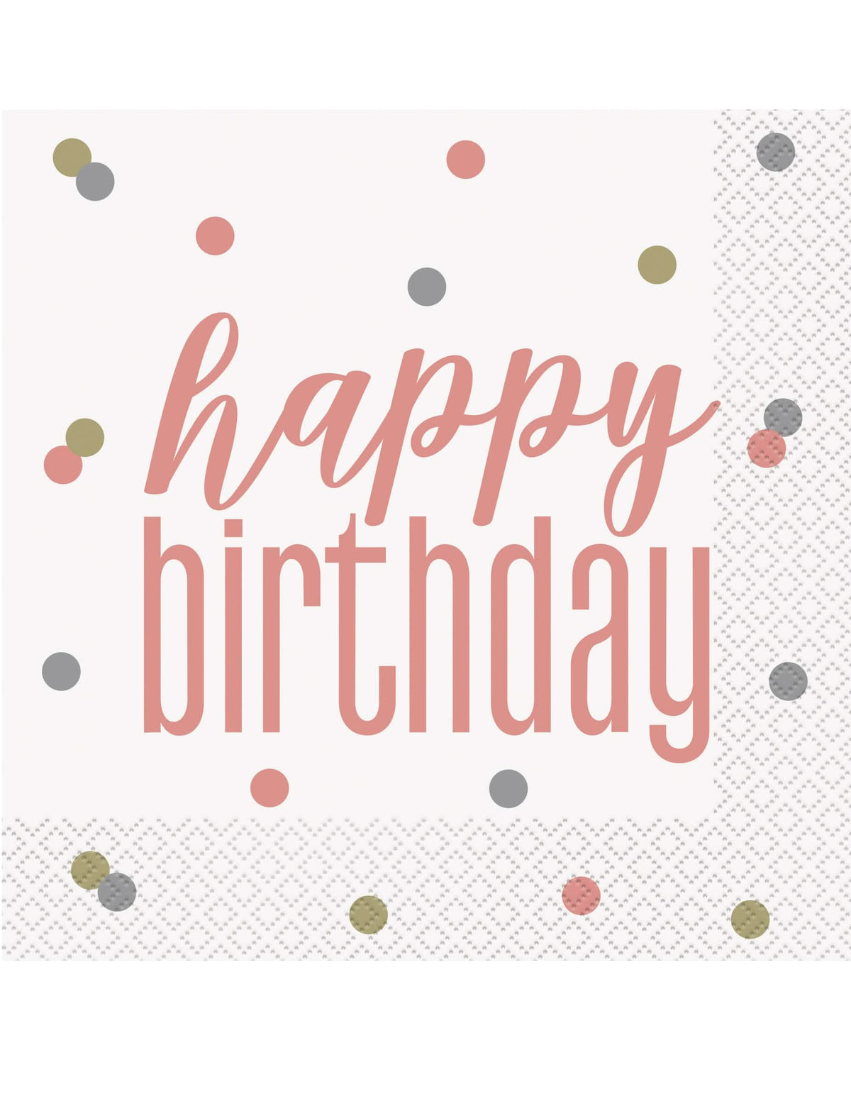 papírové ubrousky Happy Birthday pro narozeniny bílé a růžové zlato