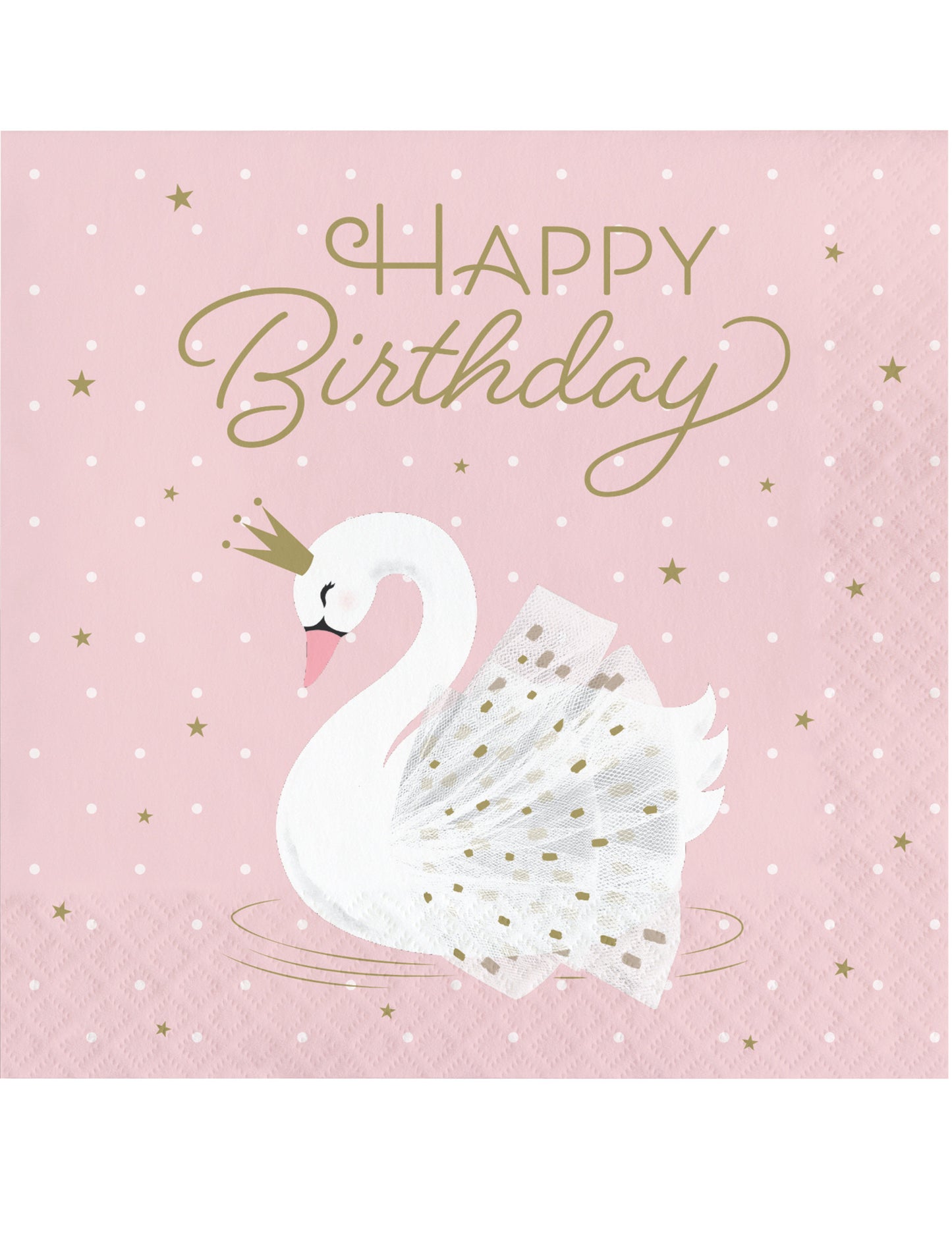 Serviettes en papier Happy Birthday cygne royal roses avec étoiles dorées
