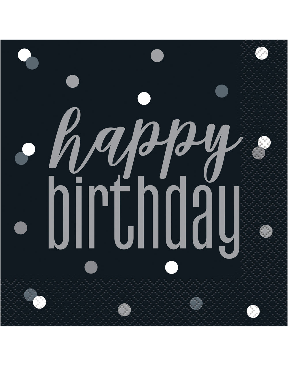 Serviettes en papier Happy Birthday pour anniversaire noires et grises