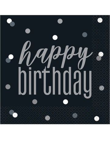 16 černých a šedých papírových ubrousků k narozeninám 33 x 33 cm k narozeninám