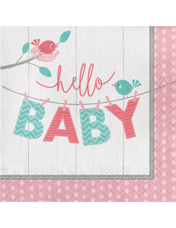 16 hello baby pink papírových ubrousků 33 x 33 cm na křest