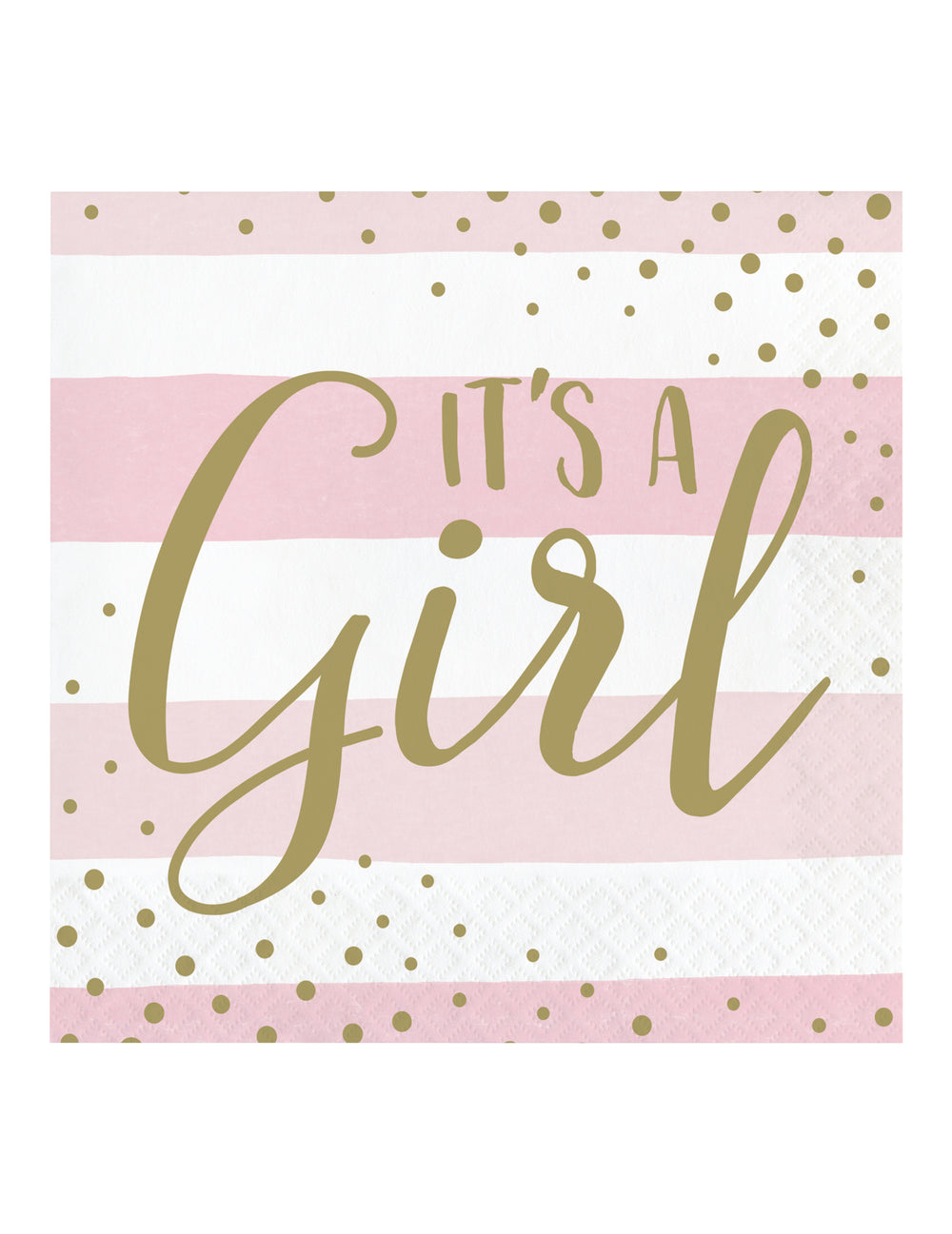Serviettes en papier it's a girl pour baby shower rose et blanc avec pois dorés