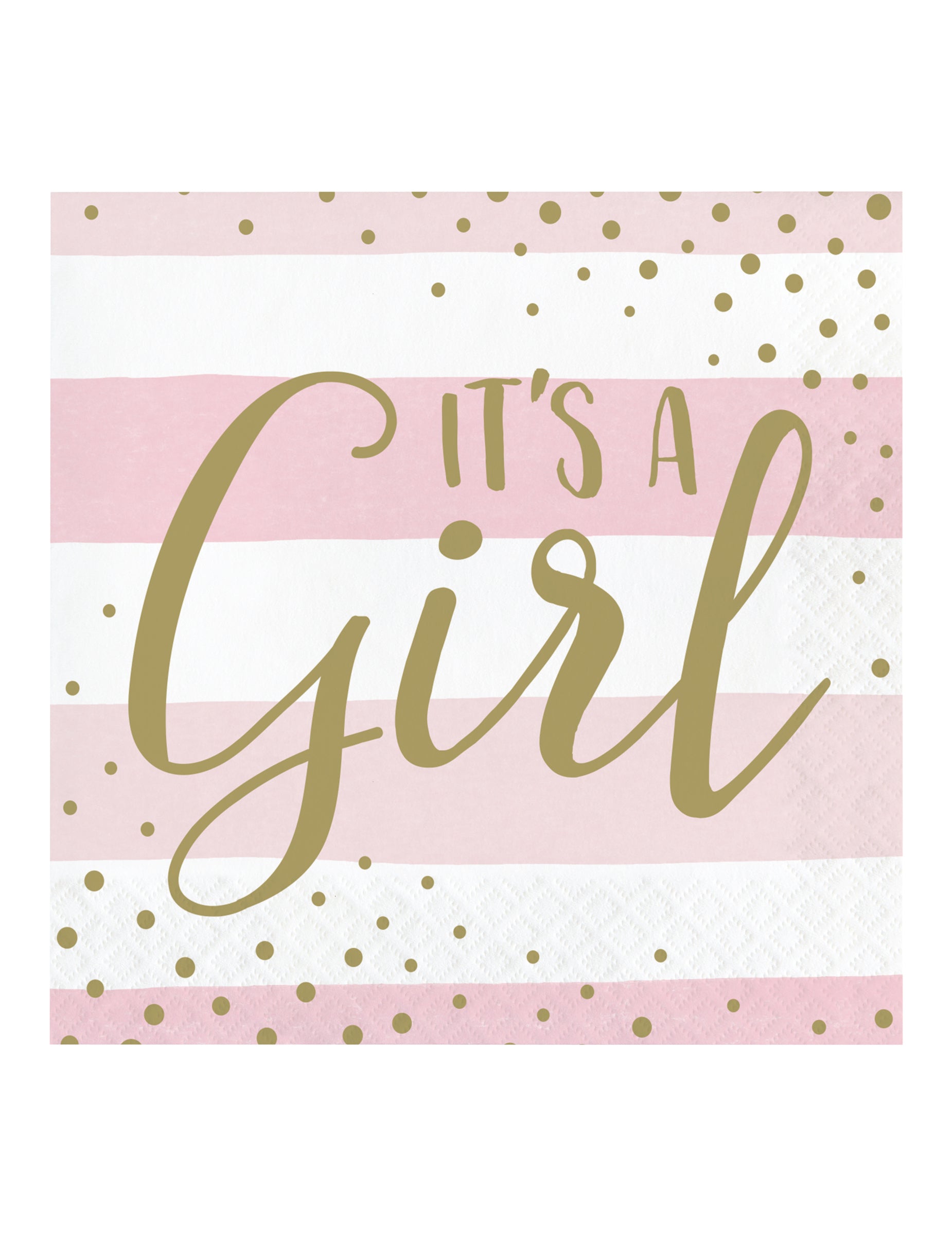 Serviettes en papier it's a girl pour baby shower rose et blanc avec pois dorés