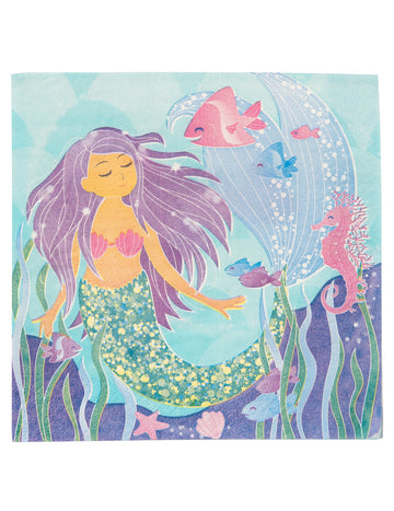 Serviettes en papier jolie sirène scintillante pour enfant bleues et mauves