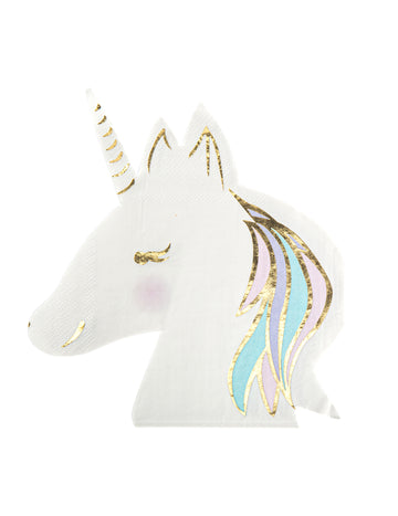 16 pastelových a zlatých jednorožcových papírových ubrousků pro pohádkové narozeniny