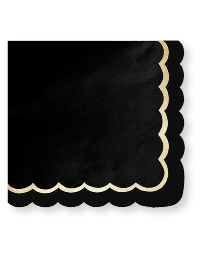 Serviettes festonnées en papier chic pour décoration de fête noires et dorées