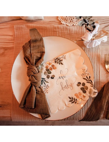 16 zlatých papírových ubrousků Oh Baby Eucalyptus 33 x 33 cm