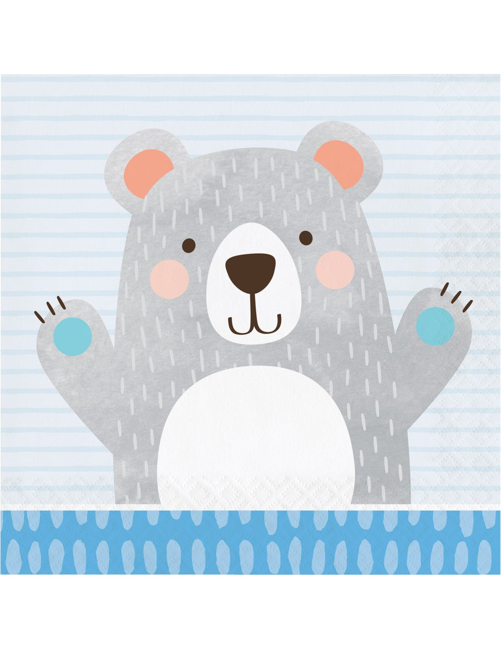Serviettes en papier petit ours gris pour baby shower bleu et gris
